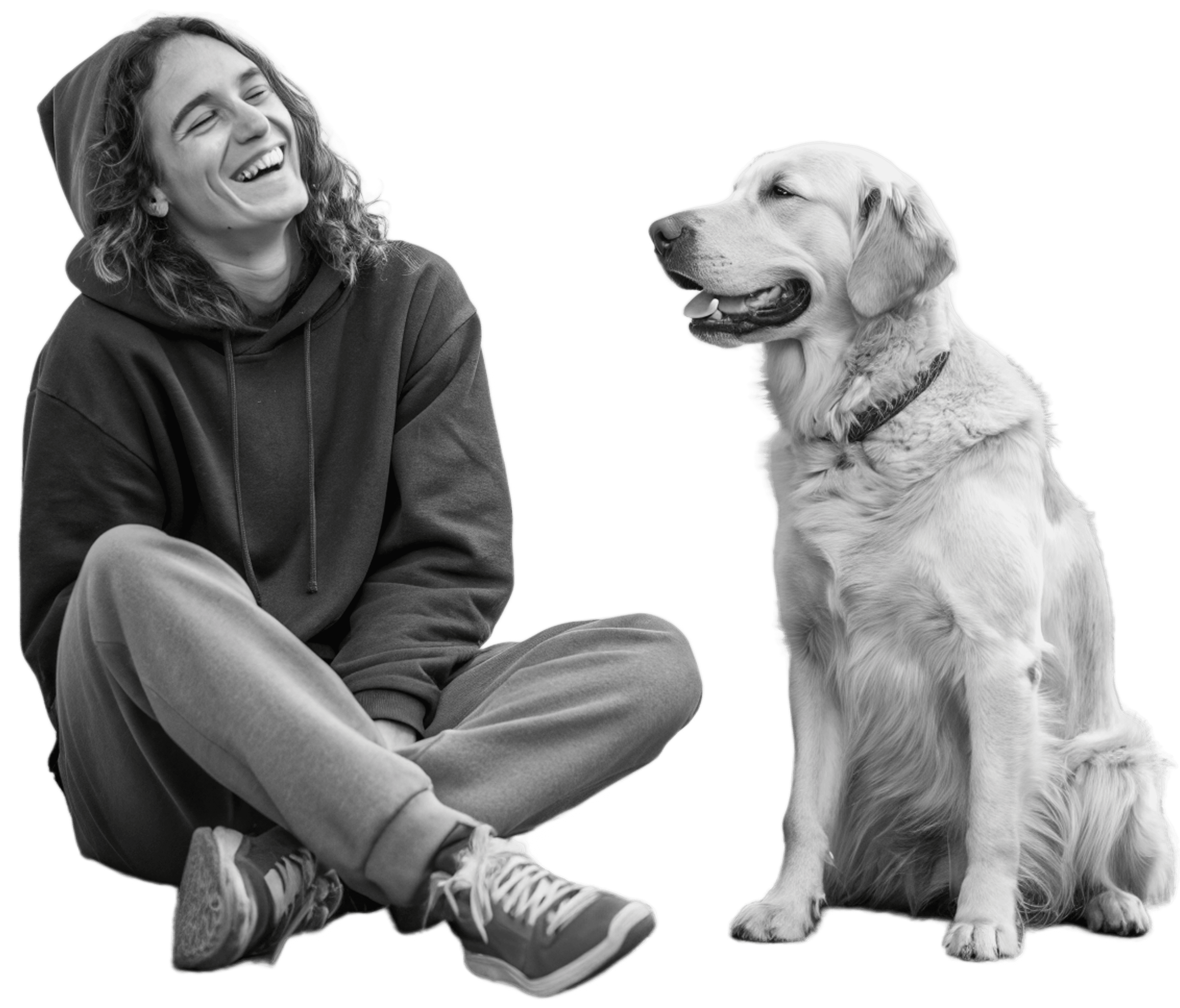 Image of a dog and a human sitting together